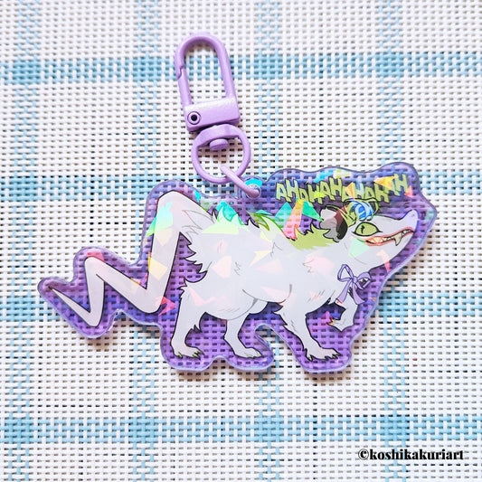 Opossum Joker Holographic Broken Glass Acrylic Keychain Purple