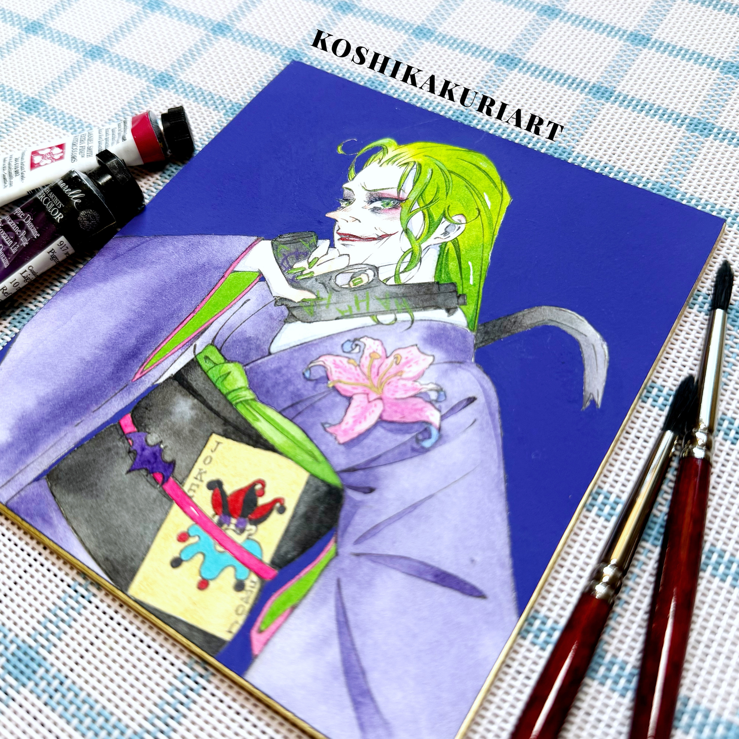 "Purple Kimono" - Original Batjokes Illustration (One-of-a-Kind Hand-Painted Shikishi)