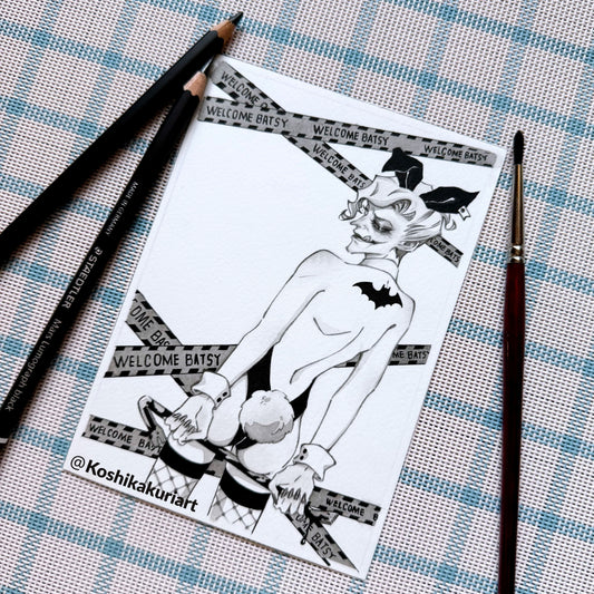 "Bunny Boy"-Original Batkokes Hand-Painted Postcard Set of 2-