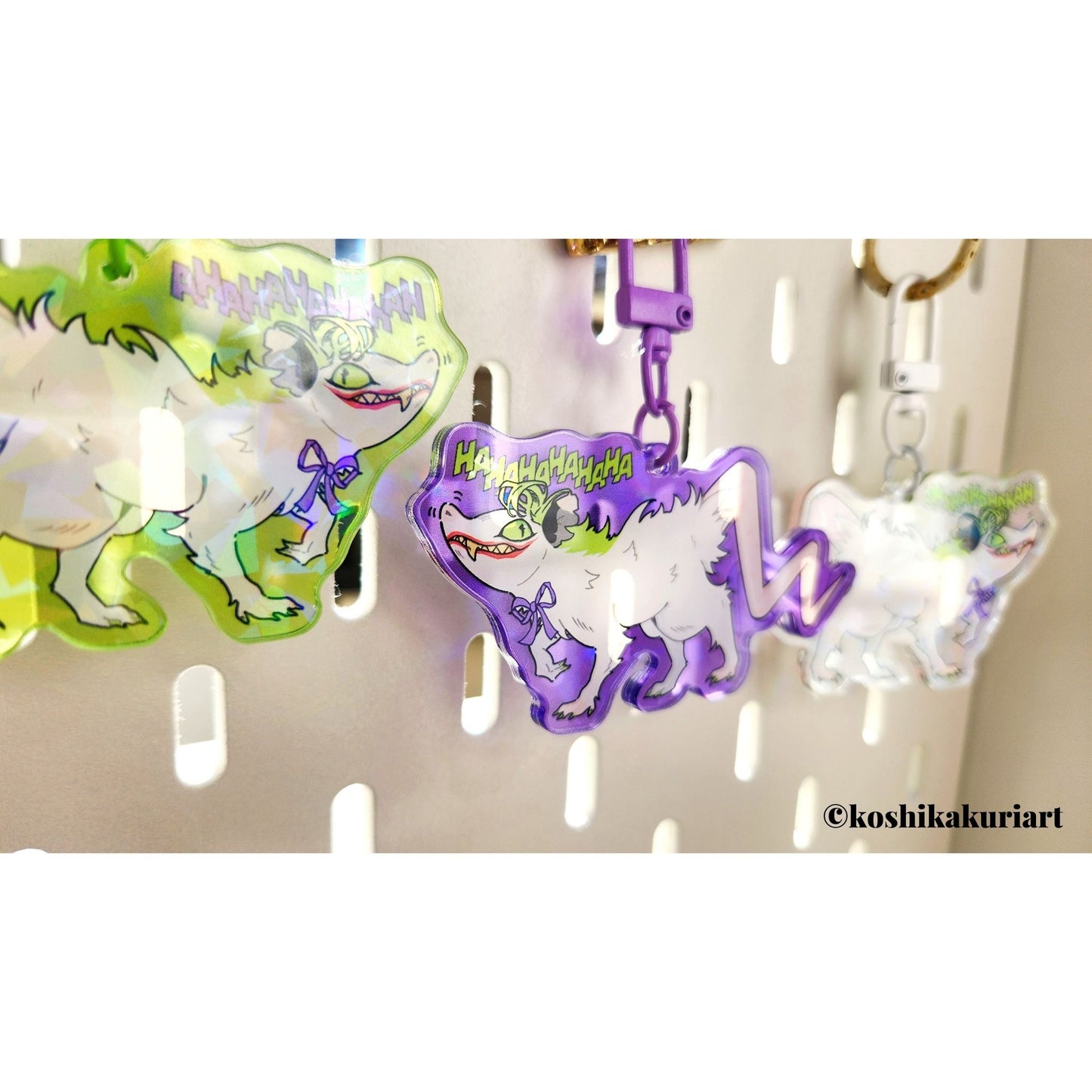 Opossum Joker Holographic Broken Glass Acrylic Keychain Purple