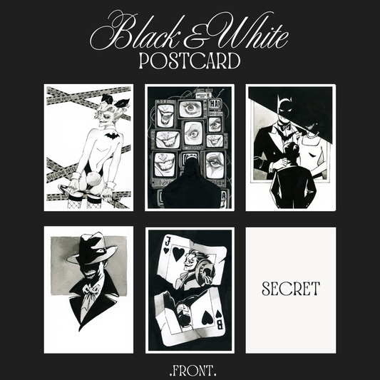 Batjoke Black&White Glittering Post Card Set of 6 Batman/Joker Fanart Postcard