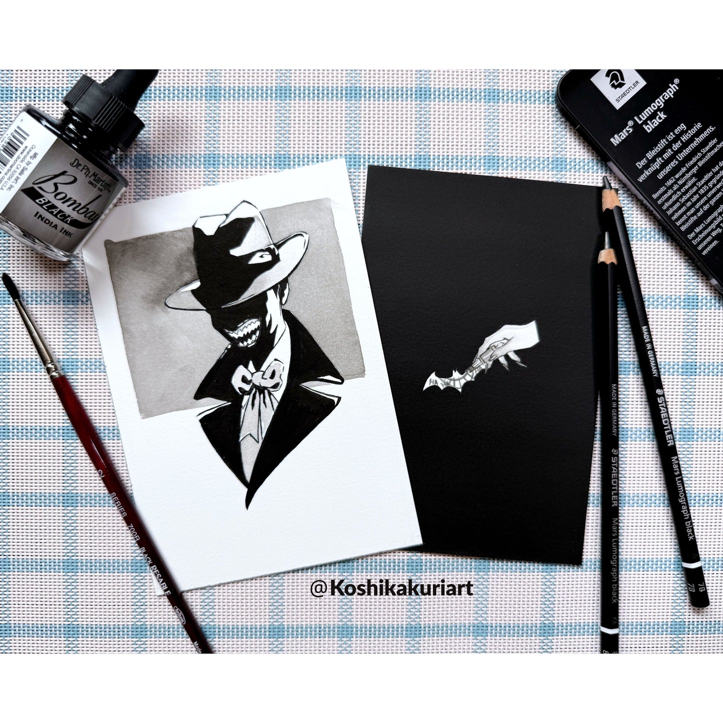 "The Devil's Laugh"-Original Batkokes Hand-Painted Postcard Set of 2-