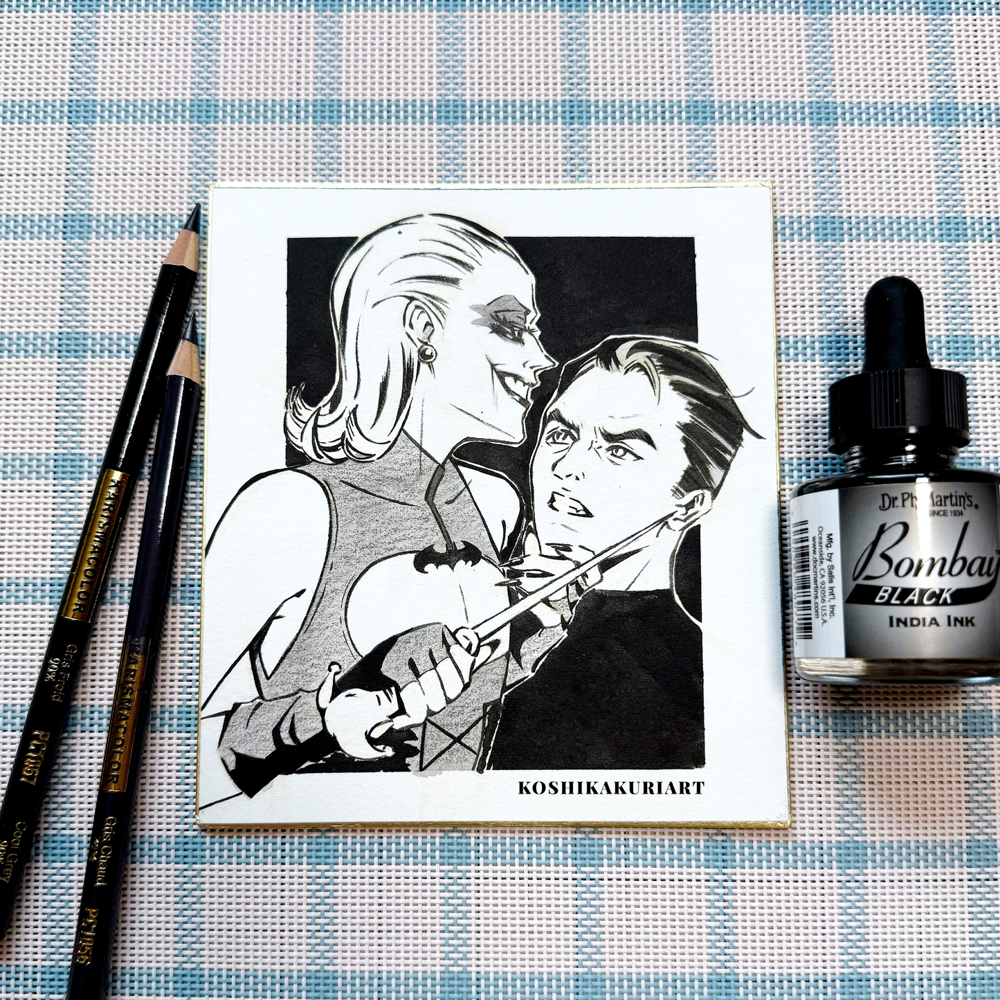 "Smile Daddy" - Original Batjokes Illustration (One-of-a-Kind Hand-Painted Shikishi)