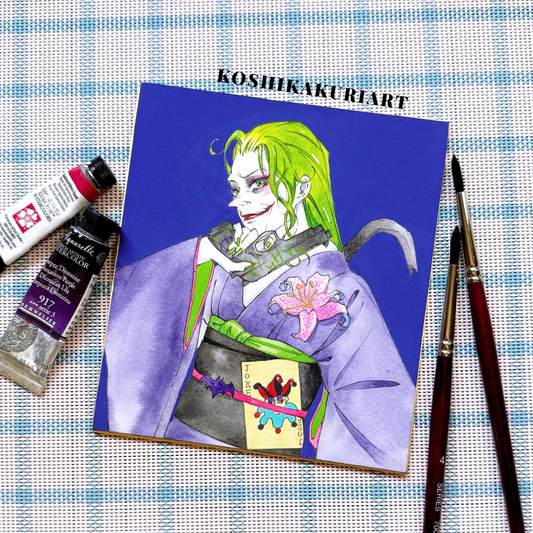 "Purple Kimono" - Original Batjokes Illustration (One-of-a-Kind Hand-Painted Shikishi)