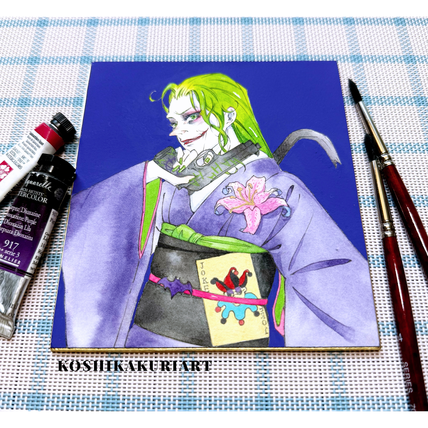 "Purple Kimono" - Original Batjokes Illustration (One-of-a-Kind Hand-Painted Shikishi)