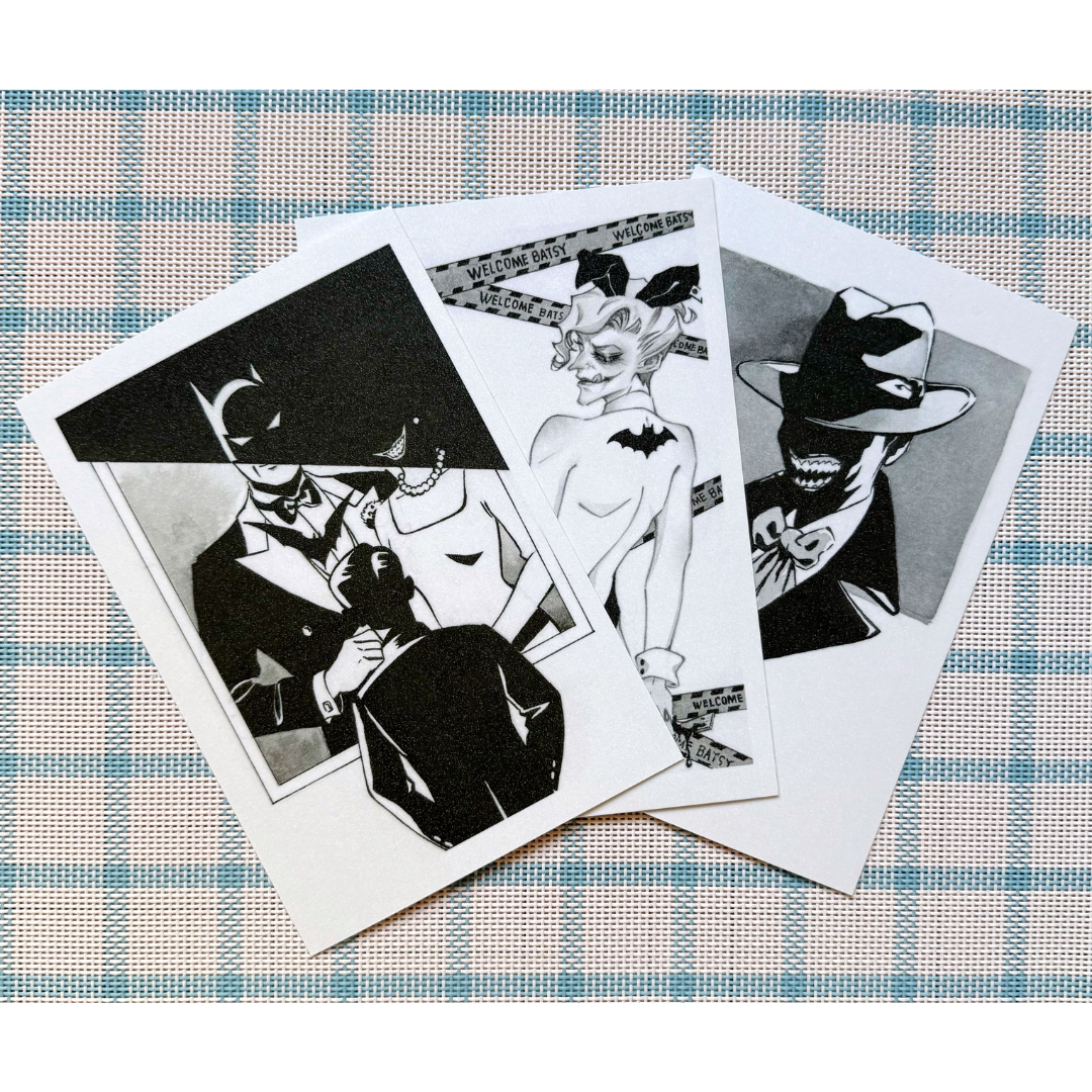 Batjoke Black&White Glittering Post Card Set of 6 Batman/Joker Fanart Postcard