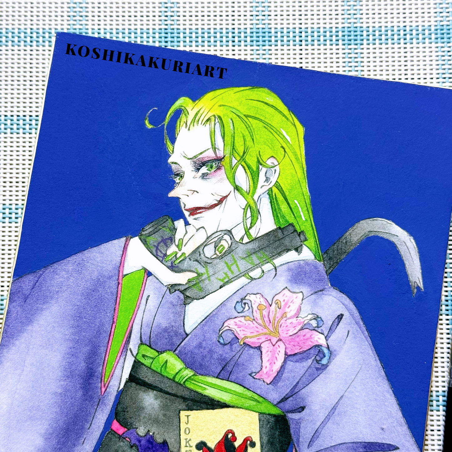 "Purple Kimono" - Original Batjokes Illustration (One-of-a-Kind Hand-Painted Shikishi)