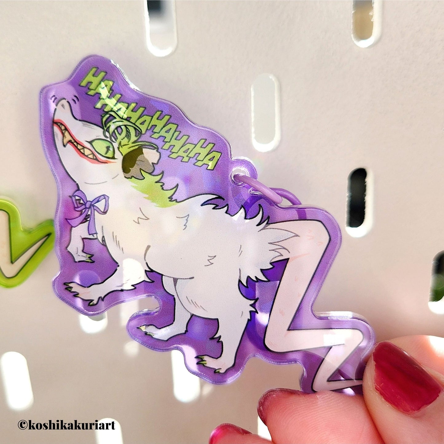 Opossum Joker Holographic Broken Glass Acrylic Keychain Purple