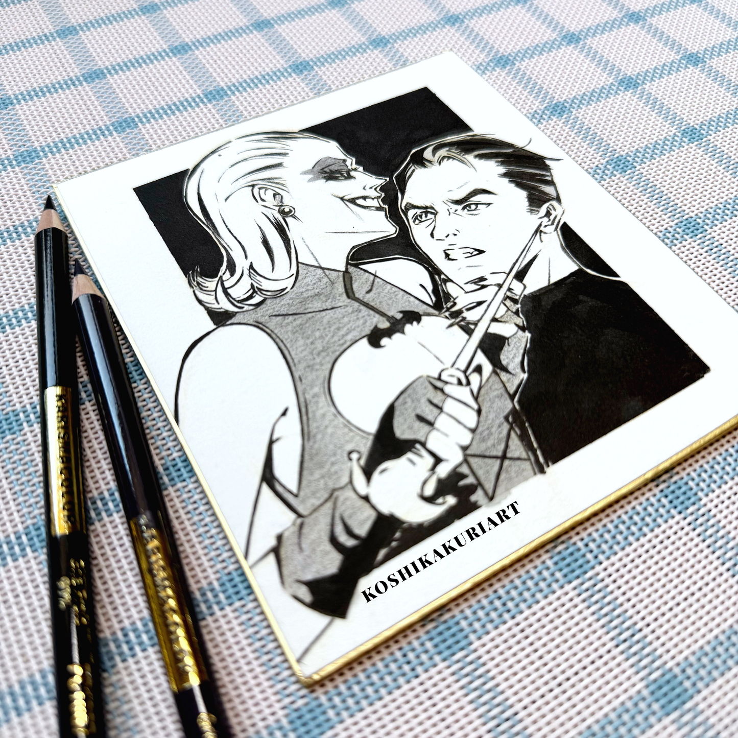 "Smile Daddy" - Original Batjokes Illustration (One-of-a-Kind Hand-Painted Shikishi)