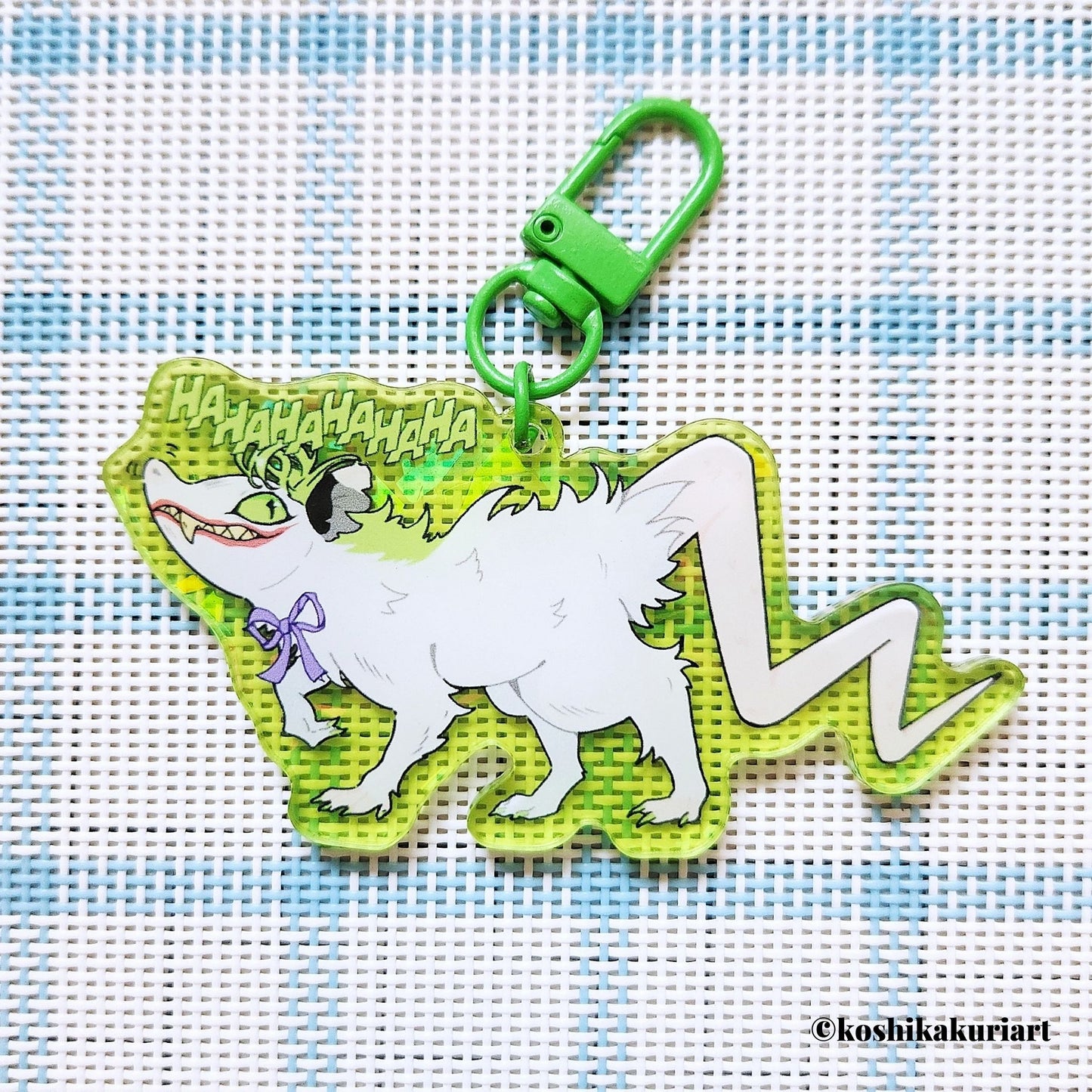 Opossum Joker Holographic Broken Glass Acrylic Keychain Green