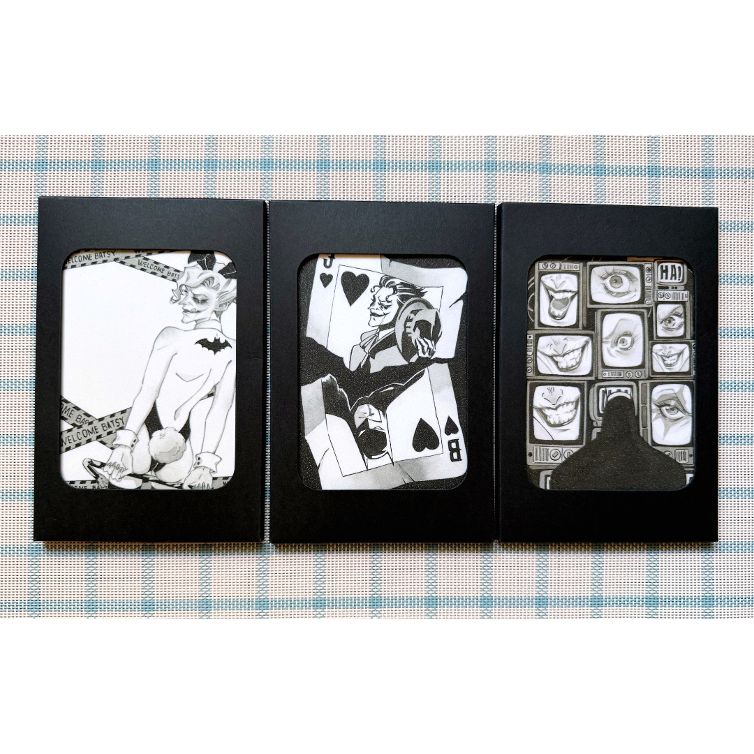 Batjoke Black&White Glittering Post Card Set of 6 Batman/Joker Fanart Postcard