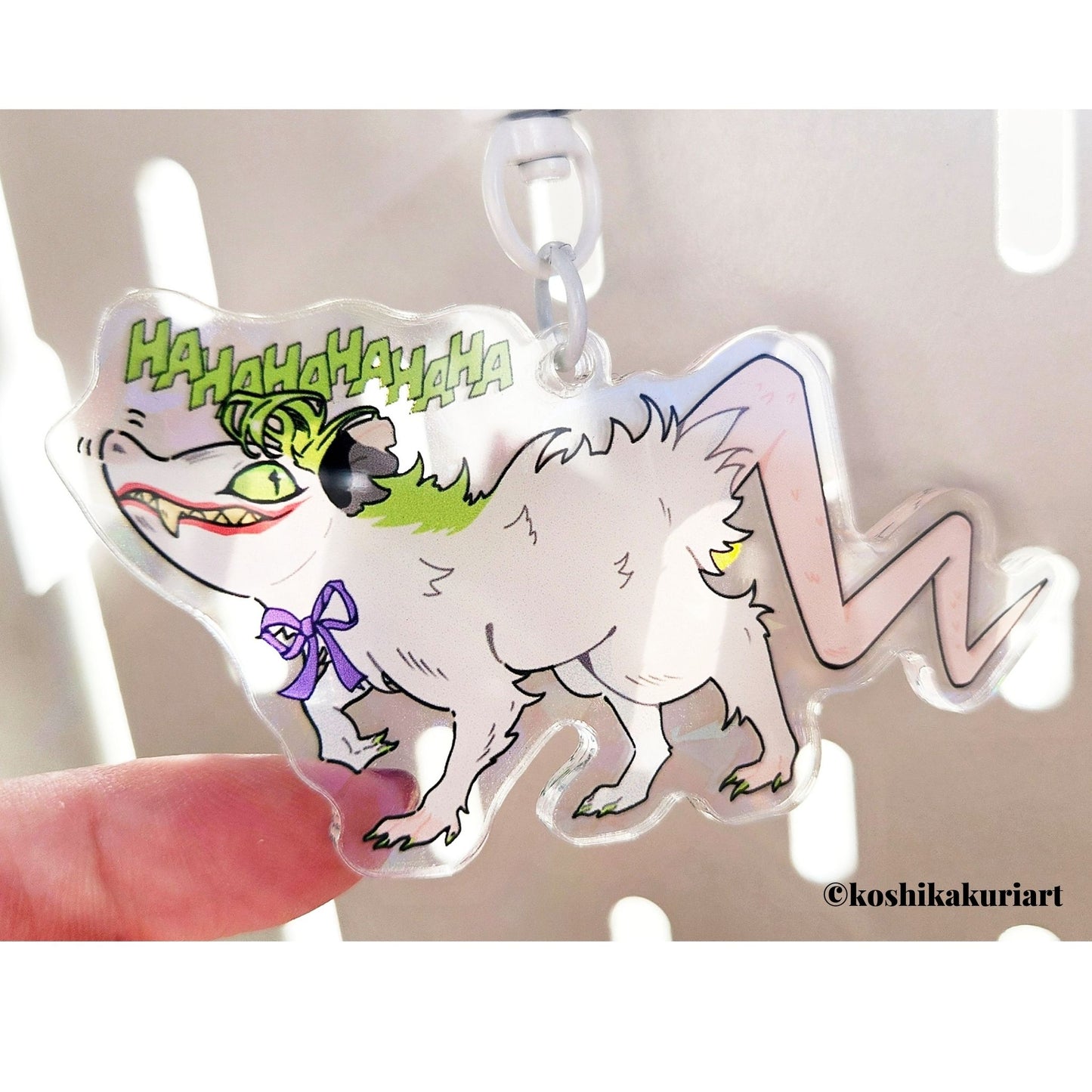 Opossum Joker Holographic Broken Glass Acrylic Keychain Clear
