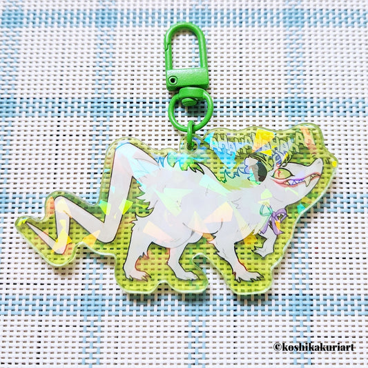 Opossum Joker Holographic Broken Glass Acrylic Keychain Green