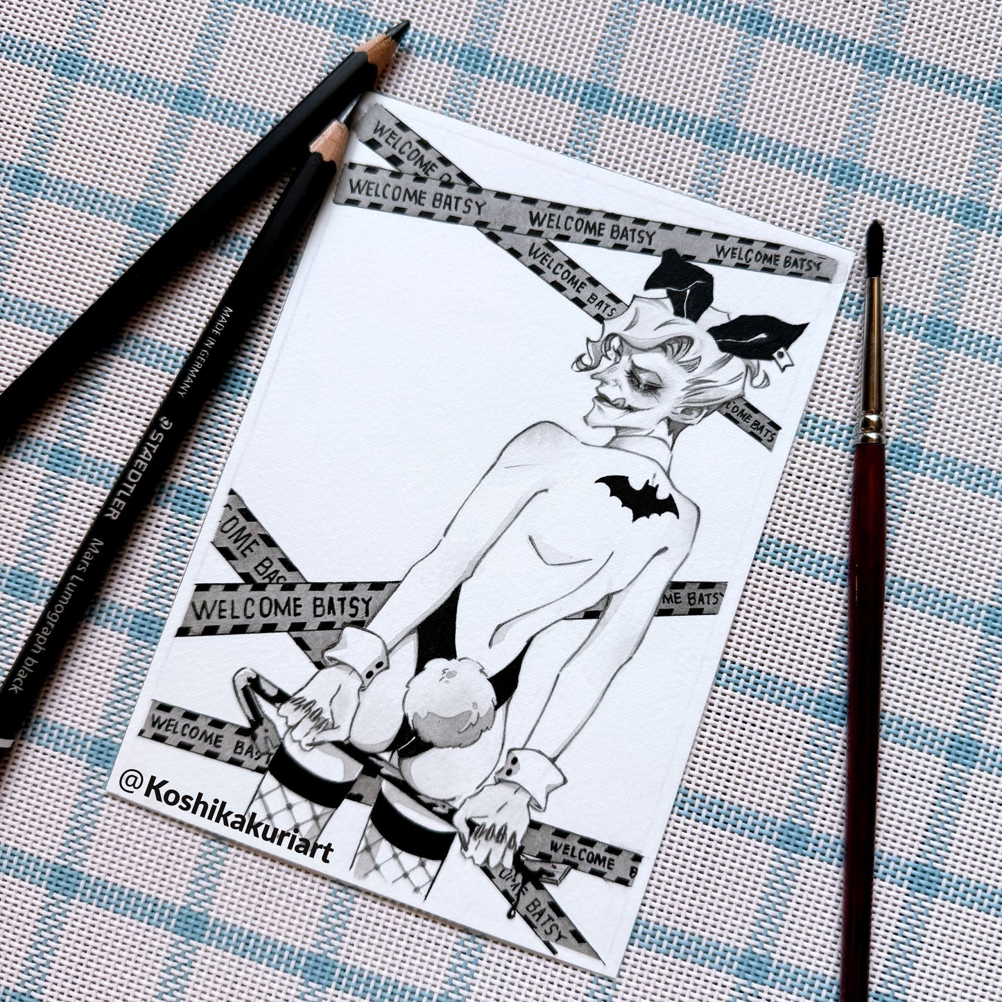 "Bunny Boy"-Original Batkokes Hand-Painted Postcard Set of 2-