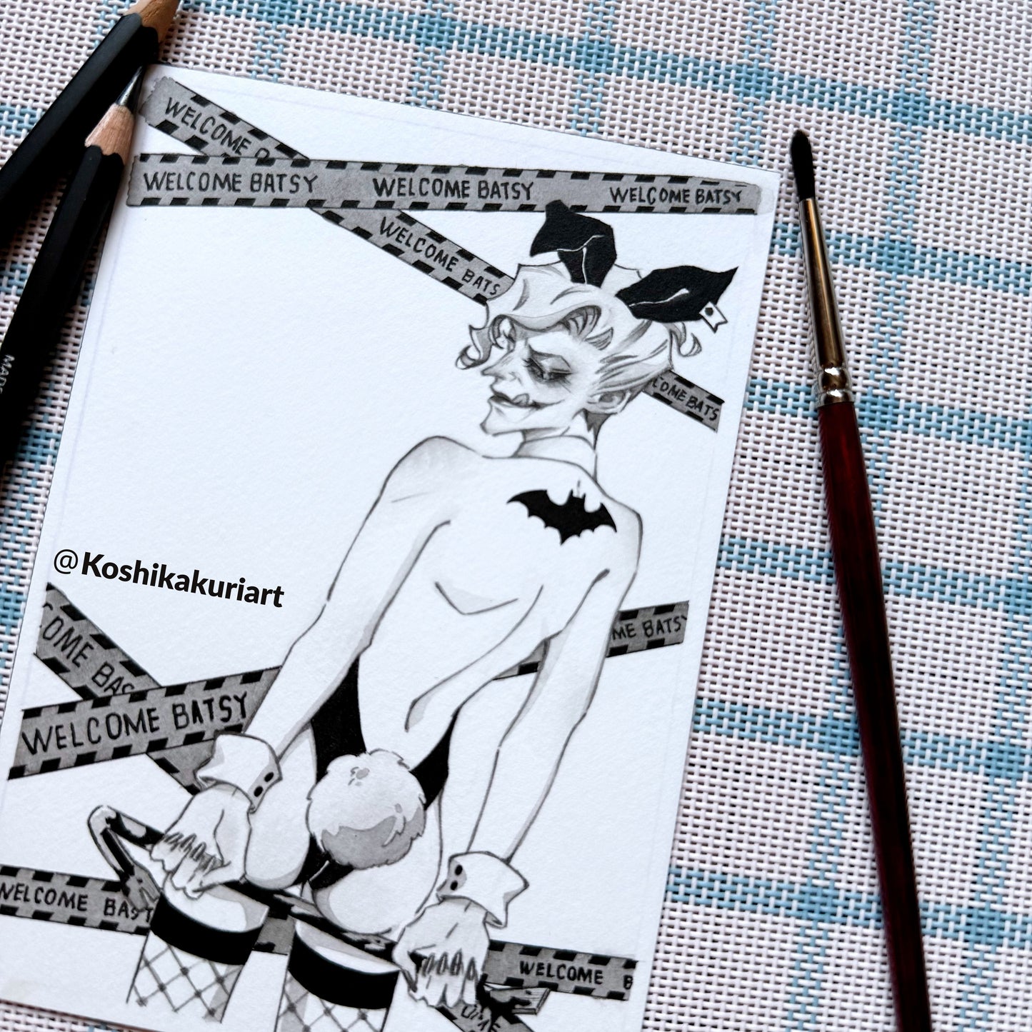 "Bunny Boy"-Original Batkokes Hand-Painted Postcard Set of 2-