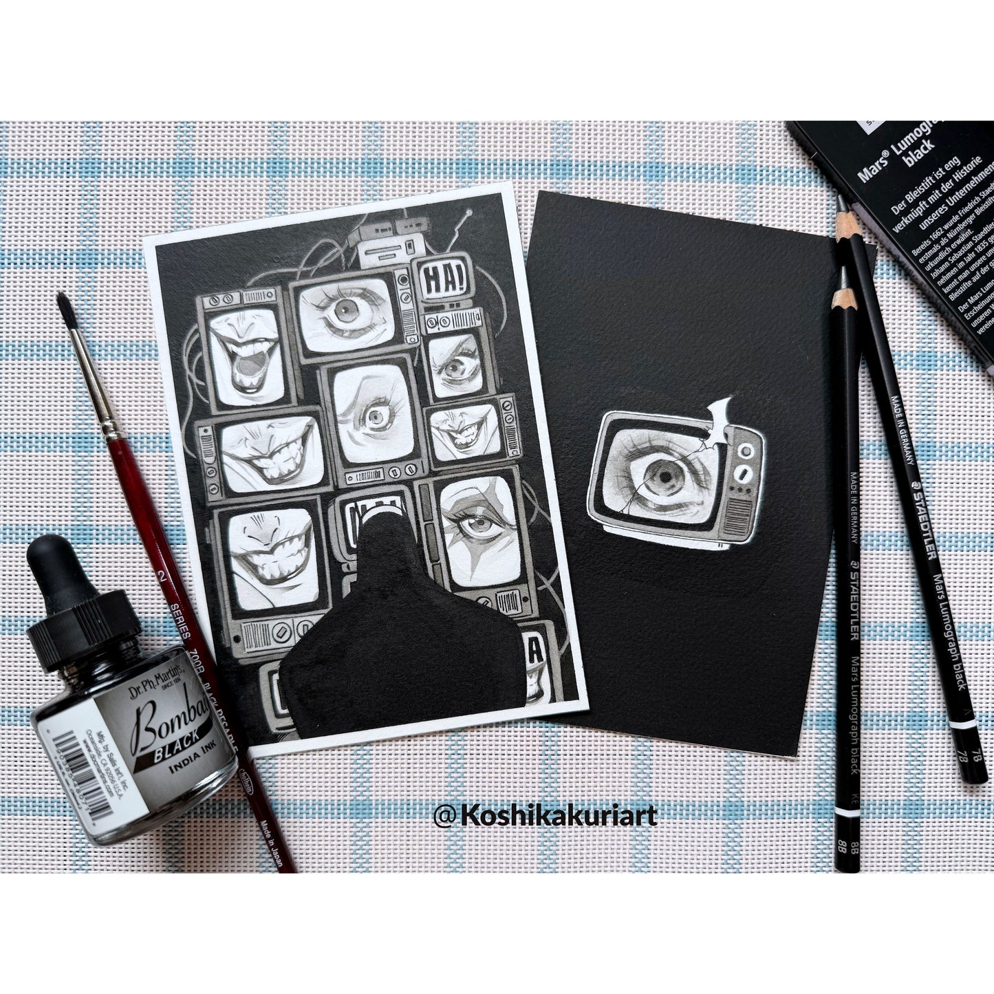 "Eyes on you, always."-Original Batkokes Hand-Painted Postcard Set of 2-