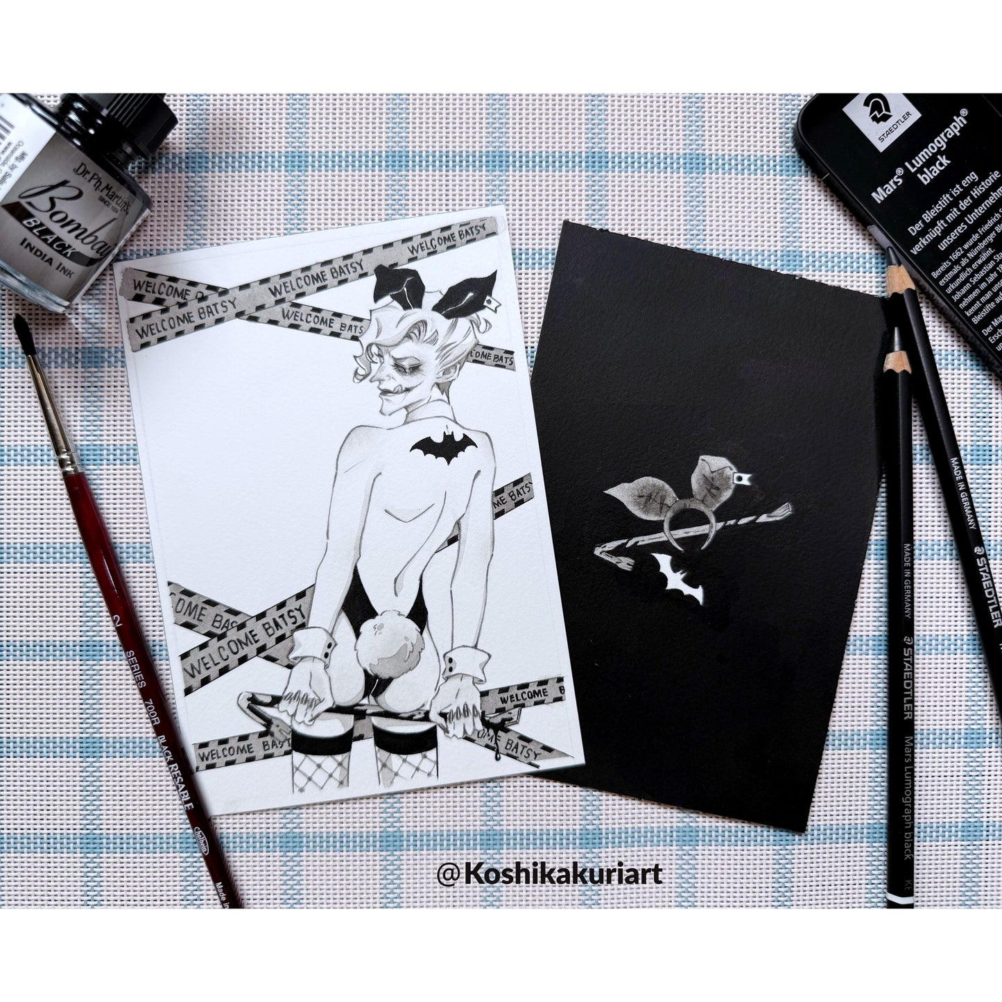 "Bunny Boy"-Original Batkokes Hand-Painted Postcard Set of 2-